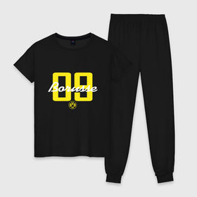 Женская пижама хлопок с принтом Borussia Dortmund - Borusse 09, for black (New 2018 Design) в городе Новоалтайск, 100% хлопок | брюки и футболка прямого кроя, без карманов, на брюках мягкая резинка на поясе и по низу штанин | боруссия дортмунд