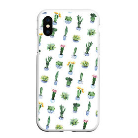 Чехол для iPhone XS Max матовый с принтом Кактусы в городе Новоалтайск, Силикон | Область печати: задняя сторона чехла, без боковых панелей | горшок | зеленый | кактус | принт | растение | флора | цветы