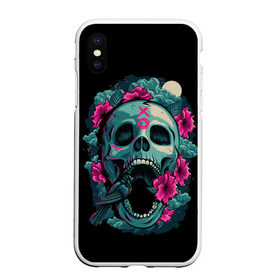 Чехол для iPhone XS Max матовый с принтом Dia de Muertos в городе Новоалтайск, Силикон | Область печати: задняя сторона чехла, без боковых панелей | кости | праздник | птица | скелет | хэллоуин | цветы | череп