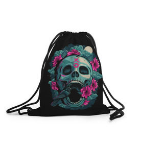 Рюкзак-мешок 3D с принтом Dia de Muertos в городе Новоалтайск, 100% полиэстер | плотность ткани — 200 г/м2, размер — 35 х 45 см; лямки — толстые шнурки, застежка на шнуровке, без карманов и подкладки | кости | праздник | птица | скелет | хэллоуин | цветы | череп