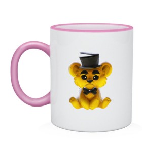 Кружка двухцветная с принтом Golden Freddy в городе Новоалтайск, керамика | объем — 330 мл, диаметр — 80 мм. Цветная ручка и кайма сверху, в некоторых цветах — вся внутренняя часть | Тематика изображения на принте: five nights at freddys | golden freddy | золотой фредди | медведь | мишка