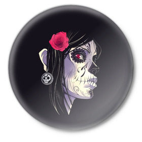 Значок с принтом Dia de Muertos в городе Новоалтайск,  металл | круглая форма, металлическая застежка в виде булавки | женщина | мексика | праздник | скелет | хэллоуин | череп