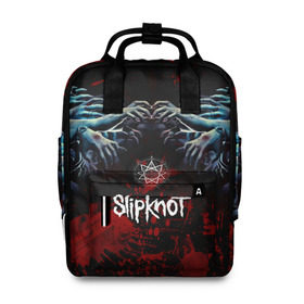 Женский рюкзак 3D с принтом Slipknot руки зомби в городе Новоалтайск, 100% полиэстер | лямки с регулируемой длиной, сверху ручки, чтобы рюкзак нести как сумку. Основное отделение закрывается на молнию, как и внешний карман. Внутри два дополнительных кармана, один из которых закрывается на молнию. По бокам два дополнительных кармашка, куда поместится маленькая бутылочка
 | Тематика изображения на принте: slipknot | альтернативный метал | андерс | брызги | грув метал | капли | колсефни | кори | кровь | метал | ню метал | ок | слипкнот | тейлор