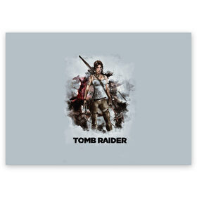 Поздравительная открытка с принтом TOMB RAIDER в городе Новоалтайск, 100% бумага | плотность бумаги 280 г/м2, матовая, на обратной стороне линовка и место для марки
 | Тематика изображения на принте: game | girl | gun | lara croft | tomb raider | девушка | игра | оружие | пистолет