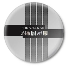 Значок с принтом Группа Depeche Mode в городе Новоалтайск,  металл | круглая форма, металлическая застежка в виде булавки | Тематика изображения на принте: depeche mode | альтернативный | вестник моды | депеш мод | дэйв гаан | индастриал | лента | мартин гор | музыка | надпись | новая волна | рок | синти поп | электроник | энди флетчер