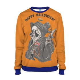 Женский свитшот 3D с принтом Happy Halloween в городе Новоалтайск, 100% полиэстер с мягким внутренним слоем | круглый вырез горловины, мягкая резинка на манжетах и поясе, свободная посадка по фигуре | helloween |  хэллоуин | день всех святых | крик | нож | праздник | ужас | хеллоуин | хеловин | хелоуин