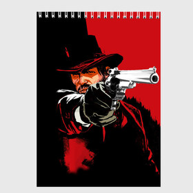 Скетчбук с принтом Red Dead Redemption в городе Новоалтайск, 100% бумага
 | 48 листов, плотность листов — 100 г/м2, плотность картонной обложки — 250 г/м2. Листы скреплены сверху удобной пружинной спиралью | Тематика изображения на принте: cowboy | game | gun | jim | red dead redemption | rockstar | west | вестерн | дикий запад | игра | ковбой | оружие | пистолет