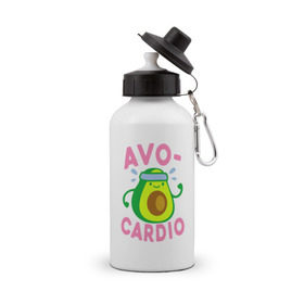 Бутылка спортивная с принтом Avo-Cardio в городе Новоалтайск, металл | емкость — 500 мл, в комплекте две пластиковые крышки и карабин для крепления | Тематика изображения на принте: авокадо | еда | кардио | спорт