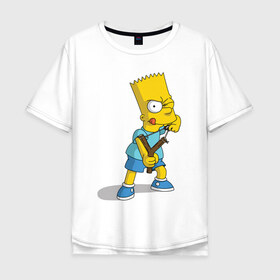 Мужская футболка хлопок Oversize с принтом Bart Simpson в городе Новоалтайск, 100% хлопок | свободный крой, круглый ворот, “спинка” длиннее передней части | барт | разбойник | рогатка. | симпсоны