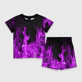 Детский костюм с шортами 3D с принтом ФИОЛЕТОВЫЙ ОГОНЬ  VIOLET FLAME NEON в городе Новоалтайск,  |  | лиловый | пламя | яркий