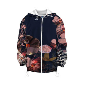 Детская куртка 3D с принтом Blossom fashion в городе Новоалтайск, 100% полиэстер | застежка — молния, подол и капюшон оформлены резинкой с фиксаторами, по бокам — два кармана без застежек, один потайной карман на груди, плотность верхнего слоя — 90 г/м2; плотность флисового подклада — 260 г/м2 | Тематика изображения на принте: blossom | flower | бабочки | весна | лето | природа | расцвет | цвет | цветение | цветковое растение | цветок