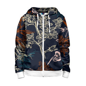 Детская толстовка 3D на молнии с принтом Цветочный pattern в городе Новоалтайск, 100% полиэстер |  манжеты и пояс оформлены широкой мягкой резинкой, двухслойный капюшон со шнурком для регулировки, спереди карманы и застежка-молния
 | 