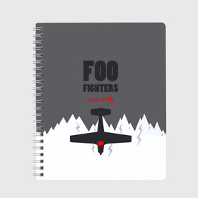 Тетрадь с принтом Самолет Foo Fighters в городе Новоалтайск, 100% бумага | 48 листов, плотность листов — 60 г/м2, плотность картонной обложки — 250 г/м2. Листы скреплены сбоку удобной пружинной спиралью. Уголки страниц и обложки скругленные. Цвет линий — светло-серый
 | Тематика изображения на принте: ff | foo fighters | альтернативный | группа | дэйв грол | крис шифлетт | метал | музыка | надпись | нэйт мендел | постгранж | пэт смир | рок | тейлор хокинс | фу файтерс | фф | хард | хардрок