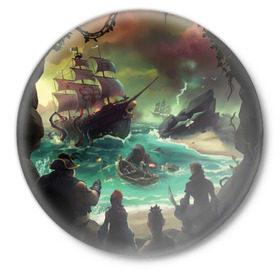 Значок с принтом Sea of thieves в городе Новоалтайск,  металл | круглая форма, металлическая застежка в виде булавки | mmo | море | пират | пираты | сокровища | сокровище