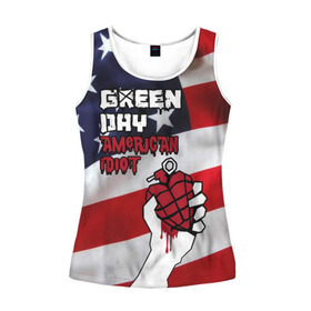 Женская майка 3D с принтом Green Day American Idiot в городе Новоалтайск, 100% полиэстер | круглая горловина, прямой силуэт, длина до линии бедра | american idiot | green day | альтернативный | билли джо армстронг | грин дей | группа | зелёный день | майк дёрнт | музыка | панк | поп | поппанк | рок | сша | тре кул | флаг