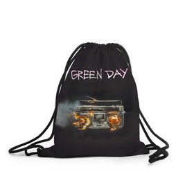 Рюкзак-мешок 3D с принтом Green Day магнитофон в огне в городе Новоалтайск, 100% полиэстер | плотность ткани — 200 г/м2, размер — 35 х 45 см; лямки — толстые шнурки, застежка на шнуровке, без карманов и подкладки | Тематика изображения на принте: american idiot | green day | альтернативный | билли джо армстронг | грин дей | группа | зелёный день | майк дёрнт | музыка | панк | поп | поппанк | рок | тре кул