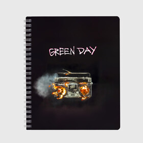 Тетрадь с принтом Green Day магнитофон в огне в городе Новоалтайск, 100% бумага | 48 листов, плотность листов — 60 г/м2, плотность картонной обложки — 250 г/м2. Листы скреплены сбоку удобной пружинной спиралью. Уголки страниц и обложки скругленные. Цвет линий — светло-серый
 | american idiot | green day | альтернативный | билли джо армстронг | грин дей | группа | зелёный день | майк дёрнт | музыка | панк | поп | поппанк | рок | тре кул