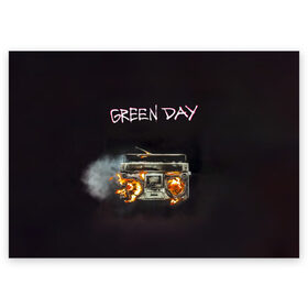 Поздравительная открытка с принтом Green Day магнитофон в огне в городе Новоалтайск, 100% бумага | плотность бумаги 280 г/м2, матовая, на обратной стороне линовка и место для марки
 | Тематика изображения на принте: american idiot | green day | альтернативный | билли джо армстронг | грин дей | группа | зелёный день | майк дёрнт | музыка | панк | поп | поппанк | рок | тре кул