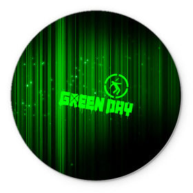 Коврик круглый с принтом Green Day лучи в городе Новоалтайск, резина и полиэстер | круглая форма, изображение наносится на всю лицевую часть | Тематика изображения на принте: american idiot | green day | альтернативный | билли джо армстронг | грин дей | группа | зелёный день | майк дёрнт | музыка | надпись | панк | поп | поппанк | рок | тре кул