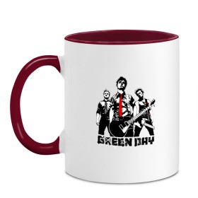 Кружка двухцветная с принтом Группа Green Day в городе Новоалтайск, керамика | объем — 330 мл, диаметр — 80 мм. Цветная ручка и кайма сверху, в некоторых цветах — вся внутренняя часть | american idiot | green day | альтернативный | билли джо армстронг | грин дей | группа | зелёный день | майк дёрнт | музыка | надпись | панк | поп | поппанк | рок | тре кул