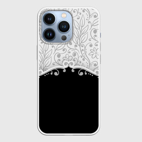 Чехол для iPhone 13 Pro с принтом Флористика в городе Новоалтайск,  |  | Тематика изображения на принте: лист | серый | узор | цветы | черный