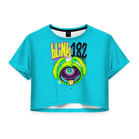 Женская футболка 3D укороченная с принтом Заяц монстр Blink-182 в городе Новоалтайск, 100% полиэстер | круглая горловина, длина футболки до линии талии, рукава с отворотами | blink | альтернативный рок | блинк | группа | марк хоппус | музыка | мэтт скиба | надпись | панк | панк рок | песни | поп панк | рок | скейт панк | смайл | смайлик | трэвис баркер