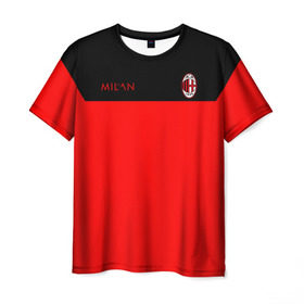 Мужская футболка 3D с принтом AC Milan - Red & Black в городе Новоалтайск, 100% полиэфир | прямой крой, круглый вырез горловины, длина до линии бедер | Тематика изображения на принте: 