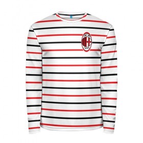 Мужской лонгслив 3D с принтом AC Milan - Stripe white в городе Новоалтайск, 100% полиэстер | длинные рукава, круглый вырез горловины, полуприлегающий силуэт | Тематика изображения на принте: ac | fc | football | milan | милан | футбол