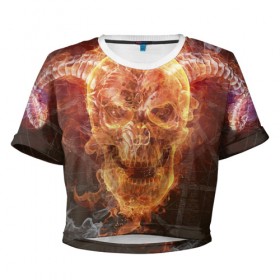 Женская футболка 3D укороченная Дьявол: в городе Новоалтайск, 100% полиэстер | круглая горловина, длина футболки до линии талии, рукава с отворотами | ад | адский | адское пламя | дьявол | огонь | пламя
