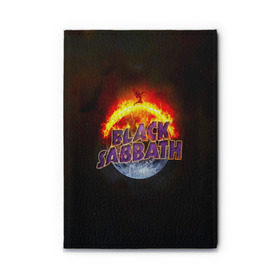 Обложка для автодокументов с принтом Black Sabbath земля в огне в городе Новоалтайск, натуральная кожа |  размер 19,9*13 см; внутри 4 больших “конверта” для документов и один маленький отдел — туда идеально встанут права | Тематика изображения на принте: black sabbath | группа | метал | надпись | оззи | осборн | хард рок | хеви метал