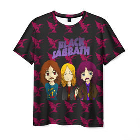 Мужская футболка 3D с принтом Группа Black Sabbath в городе Новоалтайск, 100% полиэфир | прямой крой, круглый вырез горловины, длина до линии бедер | black sabbath | ozzy osbourne | ангелы | билл уорд | гизер батлер | группа | копыта | метал | музыка | надпись | оззи | осборн | песни | рога | рок | тони айомми | хард рок | хеви метал | черти