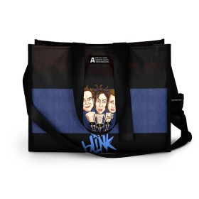 Сумка-шоппер 3D с принтом Группа Blink-182 в городе Новоалтайск, 100% полиэстер | застегивается на металлическую кнопку; внутренний карман застегивается на молнию. Стенки укреплены специальным мягким материалом, чтобы защитить содержимое от несильных ударов
 | blink | альтернативный рок | блинк | группа | марк хоппус | музыка | мэтт скиба | надпись | панк | панк рок | песни | поп панк | рок | синий | скейт панк | трэвис баркер