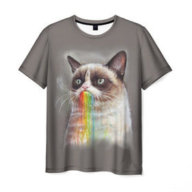 Мужская футболка 3D с принтом Grumpy Cat в городе Новоалтайск, 100% полиэфир | прямой крой, круглый вырез горловины, длина до линии бедер | animal | cat | grumpy cat | животное | кот | котенок | кошка | радуга