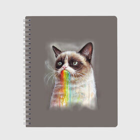 Тетрадь с принтом Grumpy Cat в городе Новоалтайск, 100% бумага | 48 листов, плотность листов — 60 г/м2, плотность картонной обложки — 250 г/м2. Листы скреплены сбоку удобной пружинной спиралью. Уголки страниц и обложки скругленные. Цвет линий — светло-серый
 | Тематика изображения на принте: animal | cat | grumpy cat | животное | кот | котенок | кошка | радуга