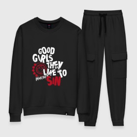 Женский костюм хлопок с принтом Good girls they like to sin в городе Новоалтайск, 100% хлопок | на свитшоте круглая горловина, мягкая резинка по низу. Брюки заужены к низу, на них два вида карманов: два 
