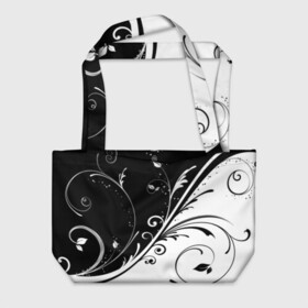 Пляжная сумка 3D с принтом Цветочный узор Black & White в городе Новоалтайск, 100% полиэстер | застегивается на металлическую кнопку; внутренний карман застегивается на молнию. Стенки укреплены специальным мягким материалом, чтобы защитить содержимое от несильных ударов
 | абстракция | белый | инь янь | модные | прикольные картинки | природа | растения | тренды | узоры | цветы | черный