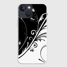 Чехол для iPhone 13 mini с принтом Цветочный узор Black  White в городе Новоалтайск,  |  | абстракция | белый | инь янь | модные | прикольные картинки | природа | растения | тренды | узоры | цветы | черный
