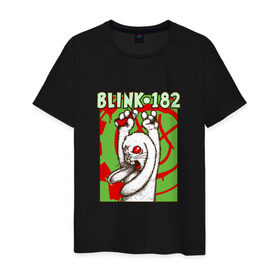 Мужская футболка хлопок с принтом Сумасшедший заяц Blink-182 в городе Новоалтайск, 100% хлопок | прямой крой, круглый вырез горловины, длина до линии бедер, слегка спущенное плечо. | blink | альтернативный рок | блинк | группа | марк хоппус | музыка | мэтт скиба | надпись | панк | панк рок | песни | поп панк | рок | скейт панк | смайл | смайлик | трэвис баркер