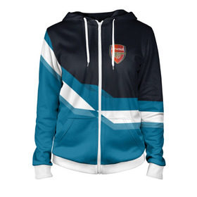 Женская толстовка 3D на молнии с принтом Арсенал / FC Arsenal 2018 #1 в городе Новоалтайск, 100% полиэстер | длина до линии бедра, манжеты и пояс оформлены мягкой тканевой резинкой, двухслойный капюшон со шнурком для регулировки, спереди молния, по бокам два кармана | fc | геометрия | эмблема