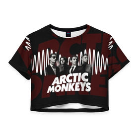 Женская футболка 3D укороченная с принтом Группа Arctic Monkeys в городе Новоалтайск, 100% полиэстер | круглая горловина, длина футболки до линии талии, рукава с отворотами | алекс тёрнер | арктик | арктические мартышки | гаражный | группа | дж ейми кук | инди рок | манкис | музыка | мэтт хелдер | ник о мэлли | обезьяна | постпанк ривайвл | психоделический | рок