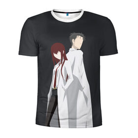 Мужская футболка 3D спортивная с принтом Okabe & Kurisu в городе Новоалтайск, 100% полиэстер с улучшенными характеристиками | приталенный силуэт, круглая горловина, широкие плечи, сужается к линии бедра | steins gate | steinsgate | аниме | визуальная новелла | врата штейна | курису | макисе курису | минимализм | окабе | окабе ринтаро