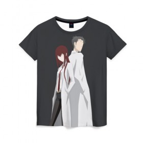 Женская футболка 3D с принтом Okabe & Kurisu в городе Новоалтайск, 100% полиэфир ( синтетическое хлопкоподобное полотно) | прямой крой, круглый вырез горловины, длина до линии бедер | steins gate | steinsgate | аниме | визуальная новелла | врата штейна | курису | макисе курису | минимализм | окабе | окабе ринтаро