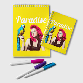 Блокнот с принтом Paradise в городе Новоалтайск, 100% бумага | 48 листов, плотность листов — 60 г/м2, плотность картонной обложки — 250 г/м2. Листы скреплены удобной пружинной спиралью. Цвет линий — светло-серый
 | лето | малиновое вино | попугай | прическа | рай | эмоции