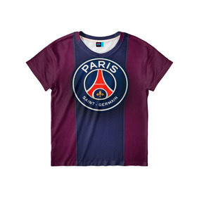 Детская футболка 3D с принтом Paris Saint-Germain в городе Новоалтайск, 100% гипоаллергенный полиэфир | прямой крой, круглый вырез горловины, длина до линии бедер, чуть спущенное плечо, ткань немного тянется | psg | париж | псж | форма | футбол