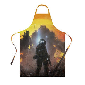 Фартук 3D с принтом Titanfall в городе Новоалтайск, 100% полиэстер | общий размер — 65 х 85 см, ширина нагрудника — 26 см, горловина — 53 см, длина завязок — 54 см, общий обхват в поясе — 173 см. Принт на завязках и на горловине наносится с двух сторон, на основной части фартука — только с внешней стороны | мех | мехи | пилот | пилоты | спектр | спектры | титан