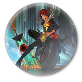 Значок с принтом Transistor 12 в городе Новоалтайск,  металл | круглая форма, металлическая застежка в виде булавки | Тематика изображения на принте: camerata | cloudbank | process | red | transistor | камерата | клаудбанк | процесс | ред | робот | роботы | транзистор