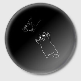 Значок с принтом Cat Monster в городе Новоалтайск,  металл | круглая форма, металлическая застежка в виде булавки | Тематика изображения на принте: cat | halloween | арт | животные | кот | котик | кошки | монстр | мышь | праздник | хэллоуин | черно белый