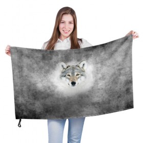 Флаг 3D с принтом Wolf в городе Новоалтайск, 100% полиэстер | плотность ткани — 95 г/м2, размер — 67 х 109 см. Принт наносится с одной стороны | animal | snow | волк | животные | снег | хищник