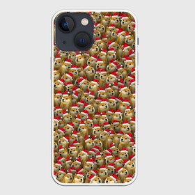 Чехол для iPhone 13 mini с принтом Новогодние собаки в городе Новоалтайск,  |  | Тематика изображения на принте: doge | зима | зимний | лайка | мем | новогодний | новый год | паттерн | рождество | сиба ину | собака | собакен | хаски | шапка