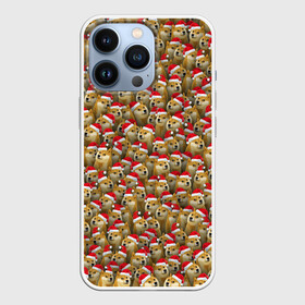 Чехол для iPhone 13 Pro с принтом Новогодние собаки в городе Новоалтайск,  |  | Тематика изображения на принте: doge | зима | зимний | лайка | мем | новогодний | новый год | паттерн | рождество | сиба ину | собака | собакен | хаски | шапка